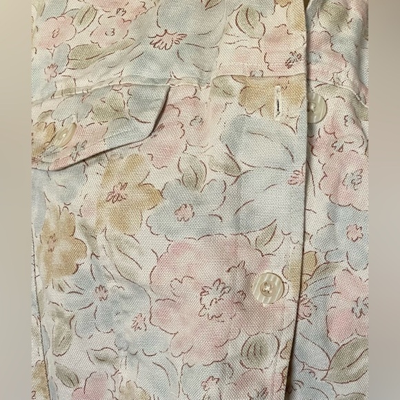 COLDWATER CREEK Pretty Cotton Linen Blend Pastel Floral denim jacket. Sz. Large - Picture 2 of 6